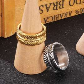 Classic Retro Ring Stainless Steel Feather Rings