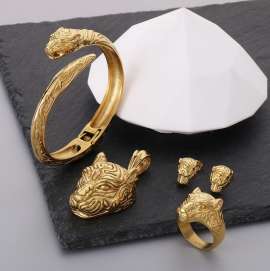 Punk style animal series tiger stainless steel jewelry men's set