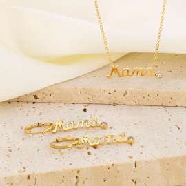 Mama pendant with diamond inlaid collarbone chain, titanium steel necklace, earrings, Mother's Day gift set