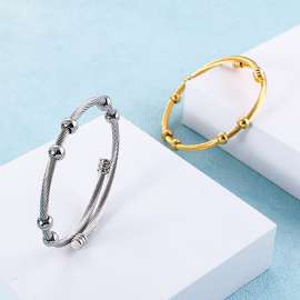 Minimalist small round bead titanium steel opening Weiya thread bangle